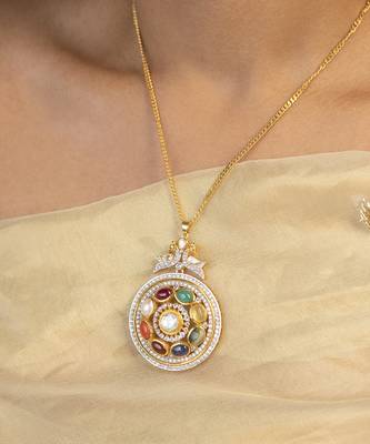 Yellow gold plated navratna pendant 4