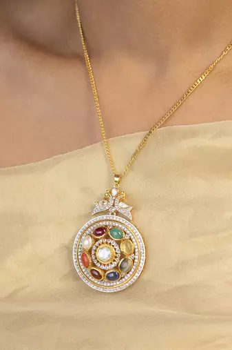Yellow gold plated navratna pendant