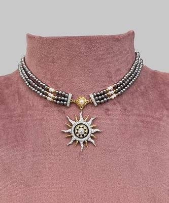 Black studded jewellery sterling silver necklace-set 1