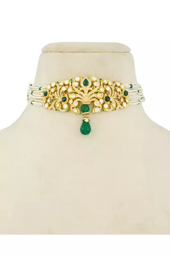 Green studded jewellery sterling silver necklace