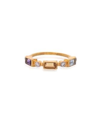 Yellow gold plated classic gemstone ring set of 3 1