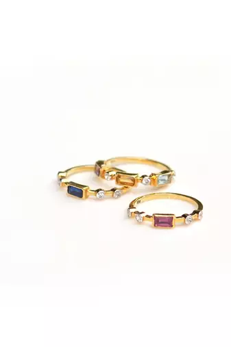 Yellow gold plated classic gemstone ring set of 3
