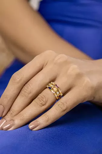 Yellow gold plated classic gemstone ring set of 3