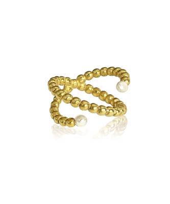 Yellow gold plated crossover pearl ring 1