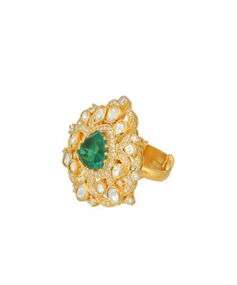 Yellow gold plated ring with green stone 2