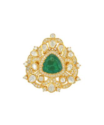 Yellow gold plated ring with green stone 3