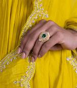 Yellow gold plated silver sterling ring with green stone