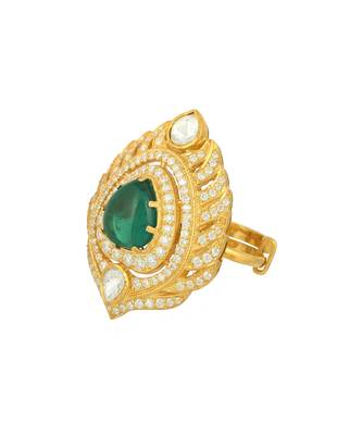Yellow gold plated silver sterling ring with green stone 2