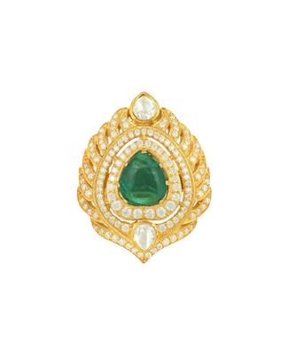 Yellow gold plated silver sterling ring with green stone 3