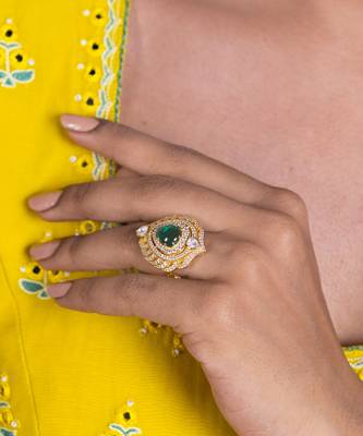 Yellow gold plated silver sterling ring with green stone 4