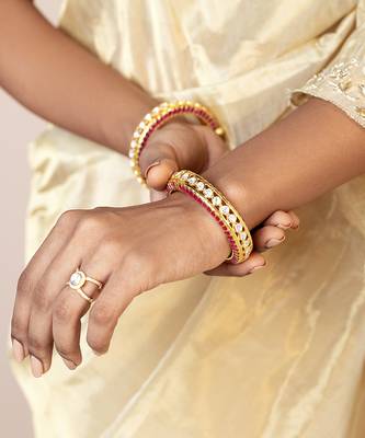Yellow gold plated pearl ring 2
