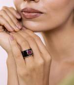 Black enamel ring with natural ruby