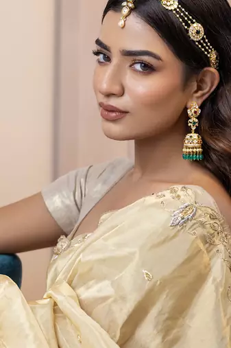 Green studded jewellery sterling silver maang-tikka
