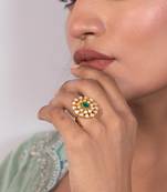 Green sterling silver studded polki ring