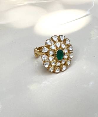 Green sterling silver studded polki ring 2