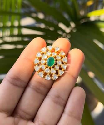 Green sterling silver studded polki ring 3
