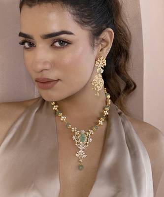 Green studded jewellery sterling silver necklace-set 2