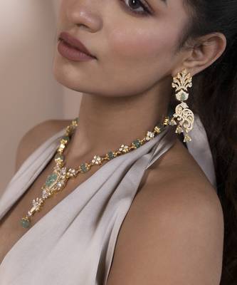 Green studded jewellery sterling silver necklace-set 4