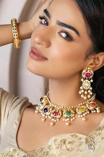 Multicolor  navratna necklace set