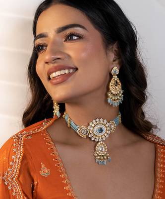 Blue sterling silver studded jewellery necklace-set 1