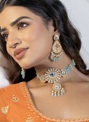 Blue sterling silver studded jewellery necklace-set 2