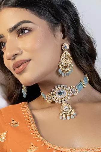 Blue sterling silver studded jewellery necklace-set