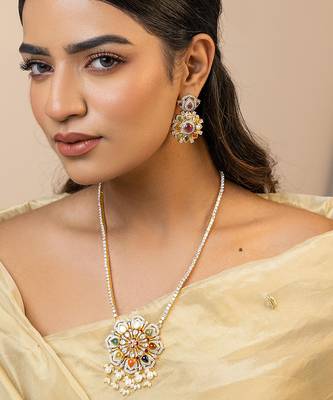 Multicolor sterling silver studded jewellery necklace-set 1