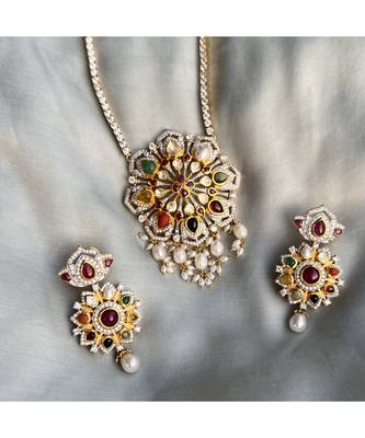 Multicolor sterling silver studded jewellery necklace-set 3