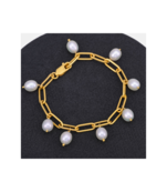 Yellow gold plated pearl bracelet