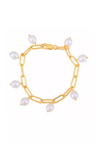 Yellow gold plated pearl bracelet