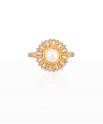 Yellow gold plated classic pearl ring 2