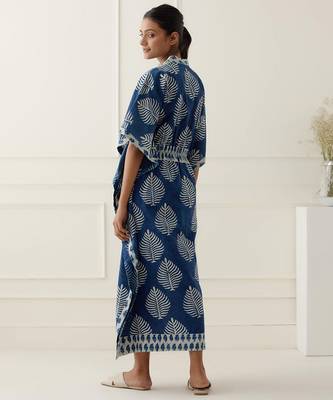 Navy blue cotton floral printed kaftan 5