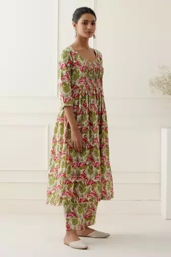 Multicolor cotton floral printed kurta set