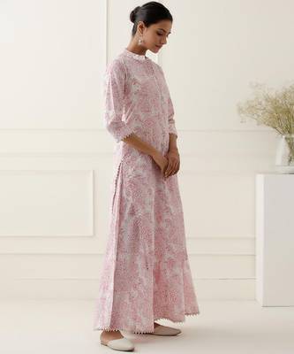 Pink floral printed cotton silk kurta set 3
