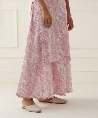 Pink floral printed cotton silk kurta set 4