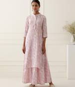 Pink floral printed cotton silk kurta set