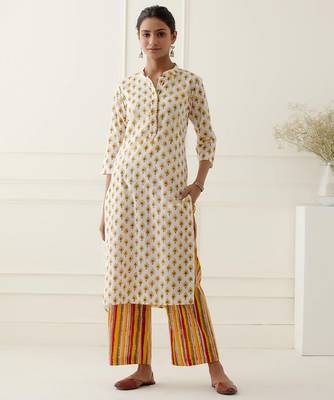 White cotton floral printed kurta set 2