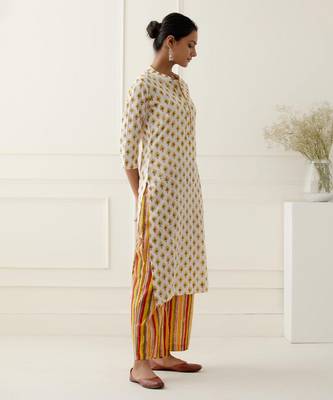White cotton floral printed kurta set 3