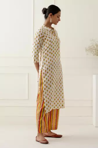 White cotton floral printed kurta set