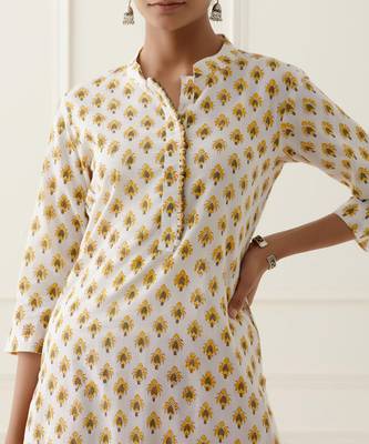 White cotton floral printed kurta set 4