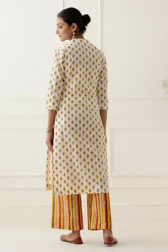 White cotton floral printed kurta set