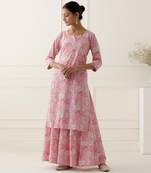 Pink cotton silk floral printed kurta set