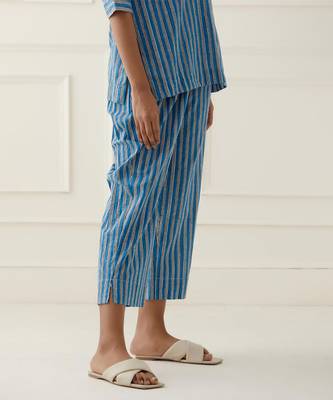 Aqua blue cotton stripes printed kurta and pant 5