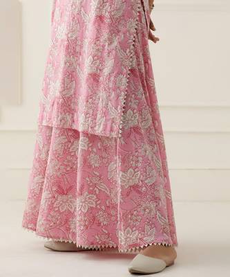 Pink cotton silk floral printed kurta set 5