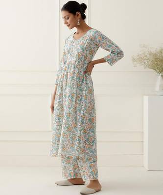 Multicolor floral printed cotton kurta set 2