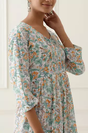 Multicolor floral printed cotton kurta set