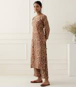 Brown cotton floral printed kurta set