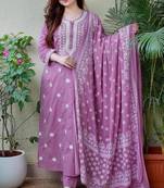 Dusty Lavender Embroidered Suit Set with Dupatta