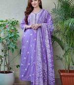 Dark Pastel Purple Embroidered Suit Set with Dupatta