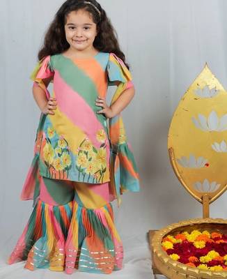 Multi colour leheriya print sharara set for kids 1